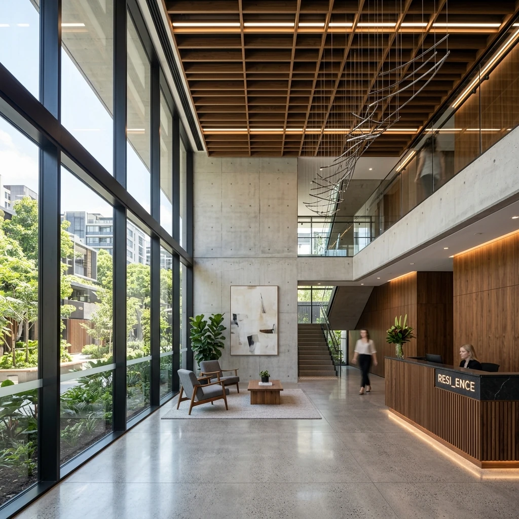 Completed commercial lobby interior by Kotval Enterprise